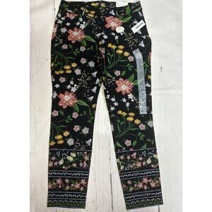 OLD NAVY Women’s Pixie Black Floral Mid Rise Skinny Pants Size 6